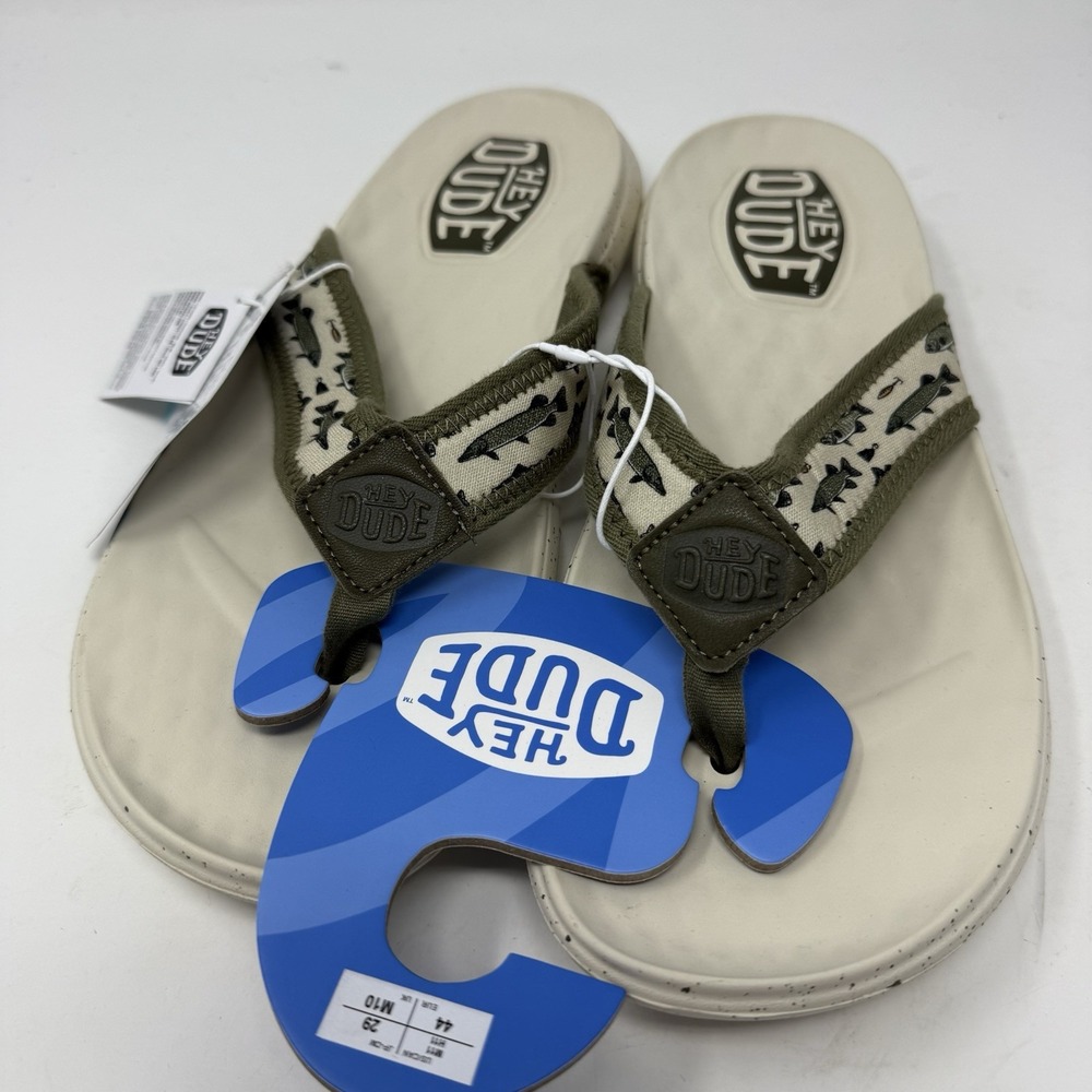 Hey Dude Flip Flops Mens 11 Tan Fish Lure Brown Myers Sandals Slip On Comfort - Picture 6 of 7